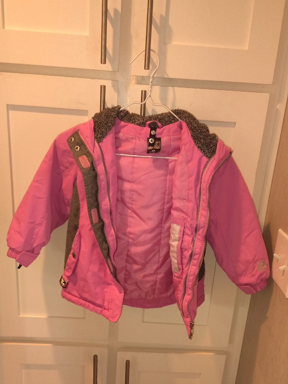ZeroXposur Girls Pink Hooded Puffer Jacket with Gray Trim